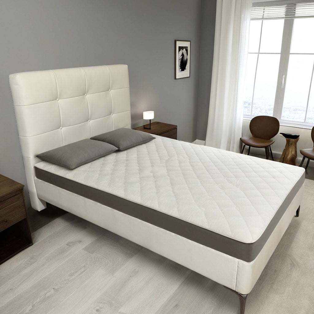 (陳列品)米白色仿皮床架