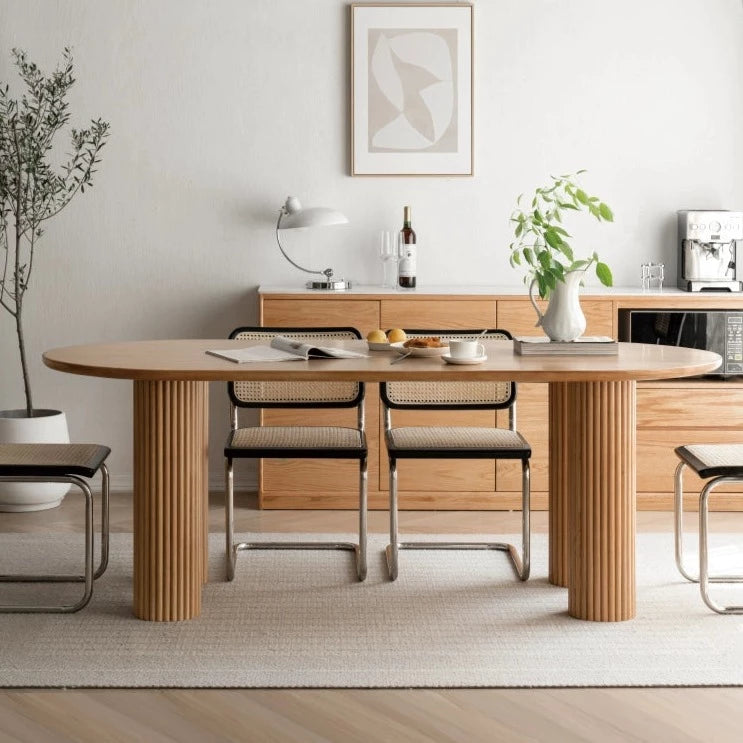 Olive solid wood oval dining table