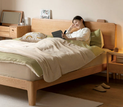 Hansu reclining oak bed frame