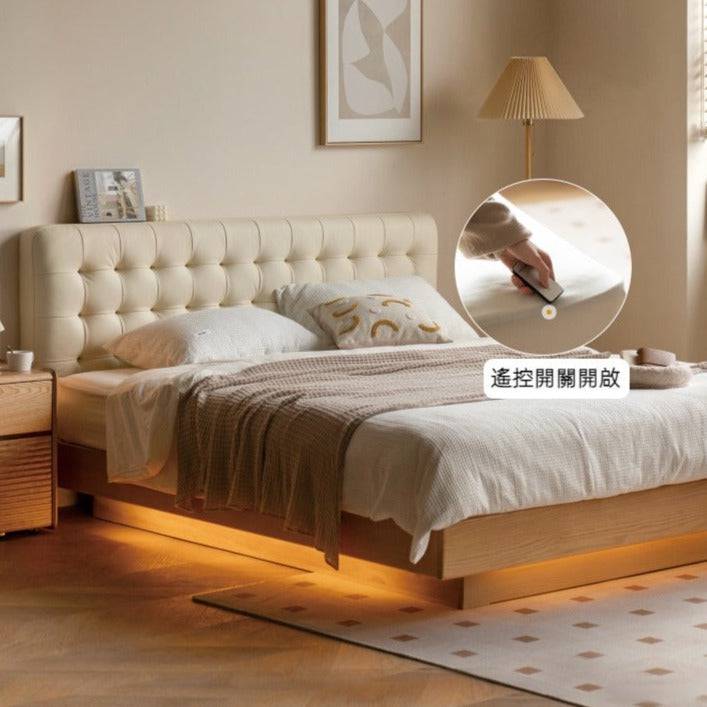 Creamy Upholstered Bed with light