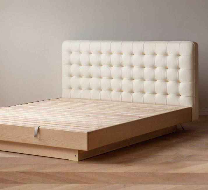 Creamy Upholstered Bed with light