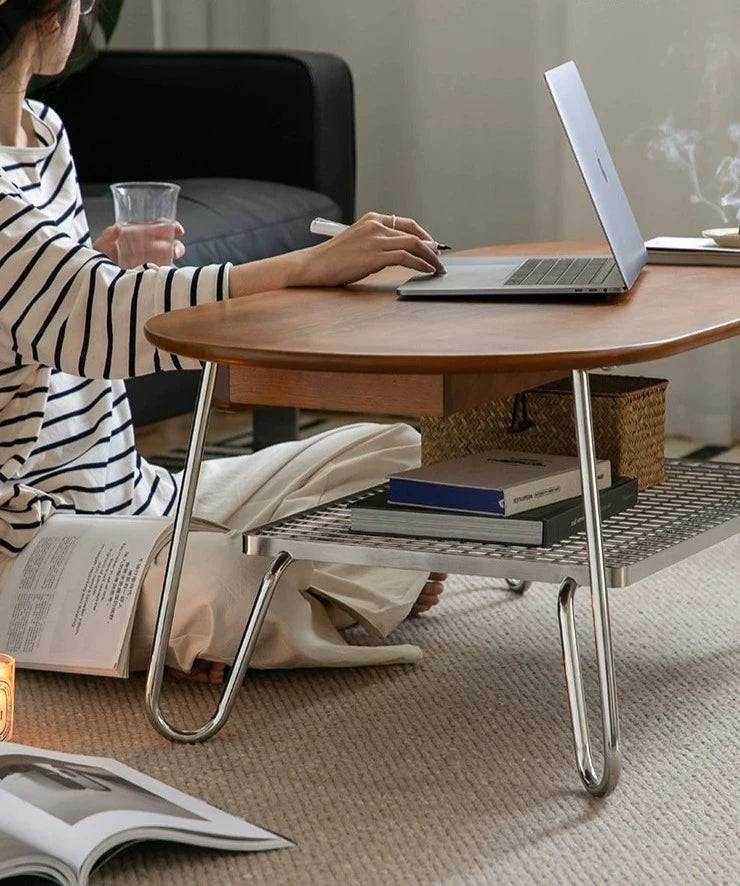 UFO stainless steel solid wood coffee table