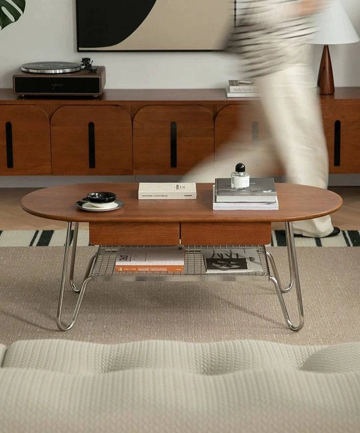 UFO stainless steel solid wood coffee table