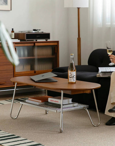 UFO stainless steel solid wood coffee table