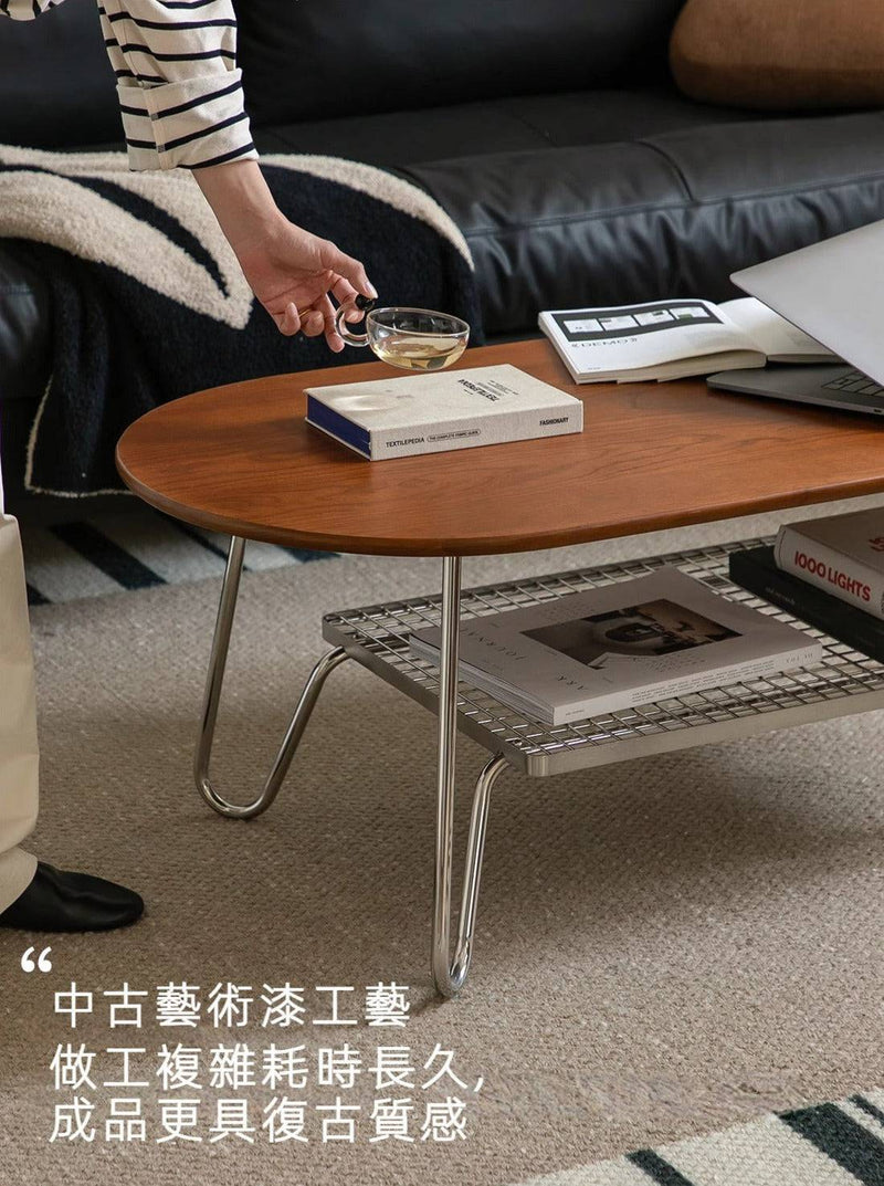 UFO stainless steel solid wood coffee table