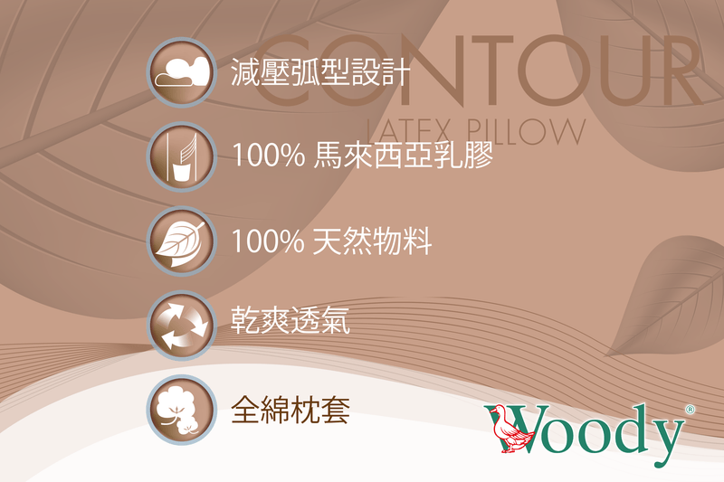 Woody - 馬來西亞 100% 全天然乳膠枕 弧型