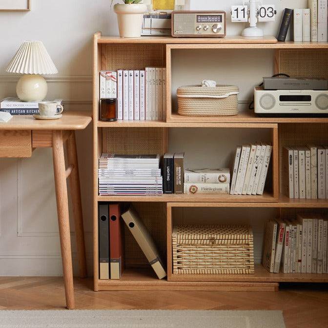 Rattan extensible bookshelf