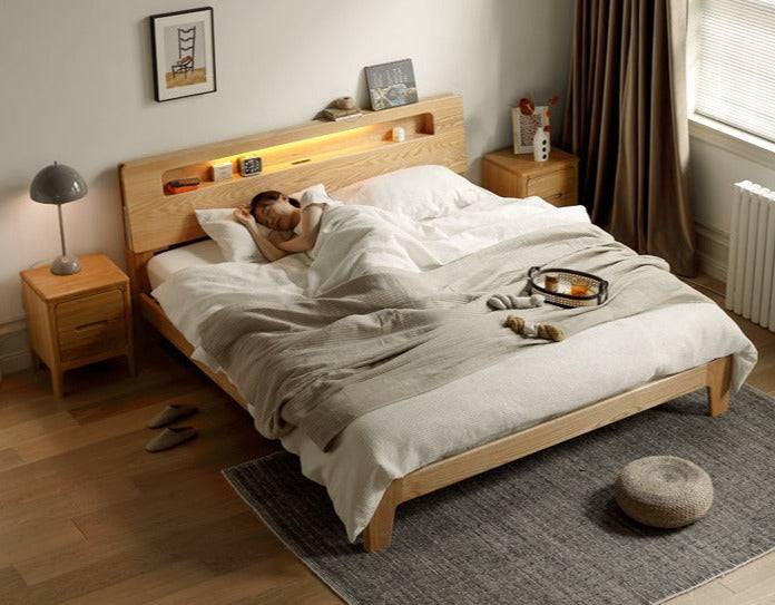 Emo solid wood bed frame with light