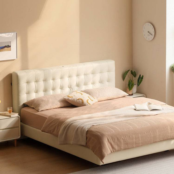 Bubble Creamy Style Leather Bed Frame