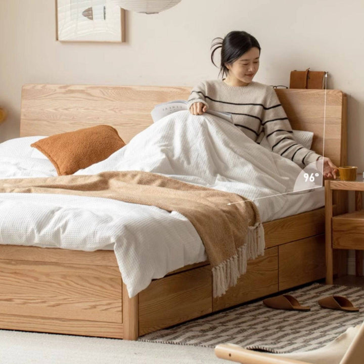 Mauna double-sided drawer solid wood bed frame