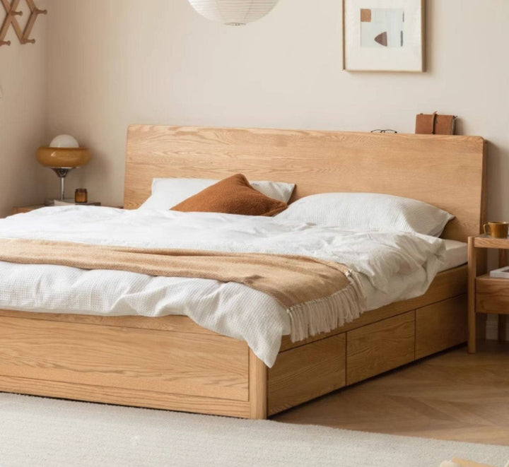 Mauna double-sided drawer solid wood bed frame