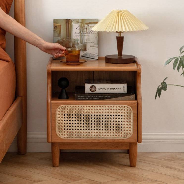 Cherry Rattan Nightstand