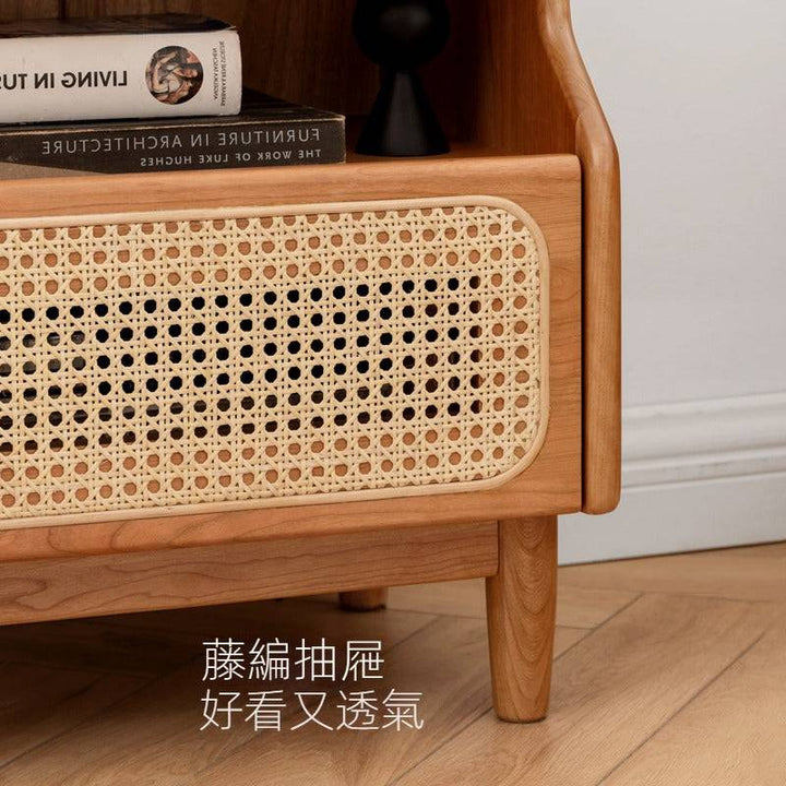 Cherry Rattan Nightstand