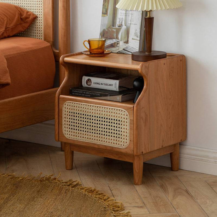 Cherry Rattan Nightstand