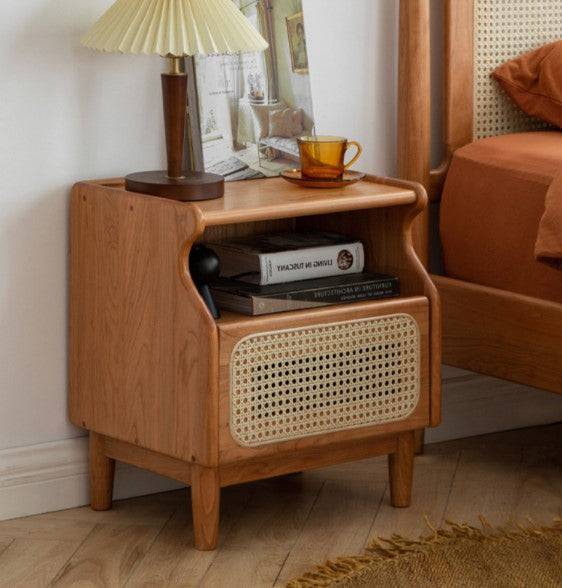 Cherry Rattan Nightstand