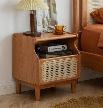 Cherry Rattan Nightstand