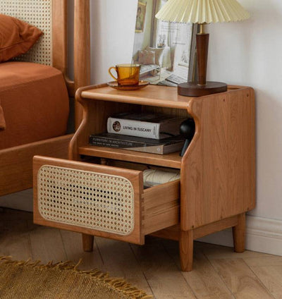 Cherry Rattan Nightstand