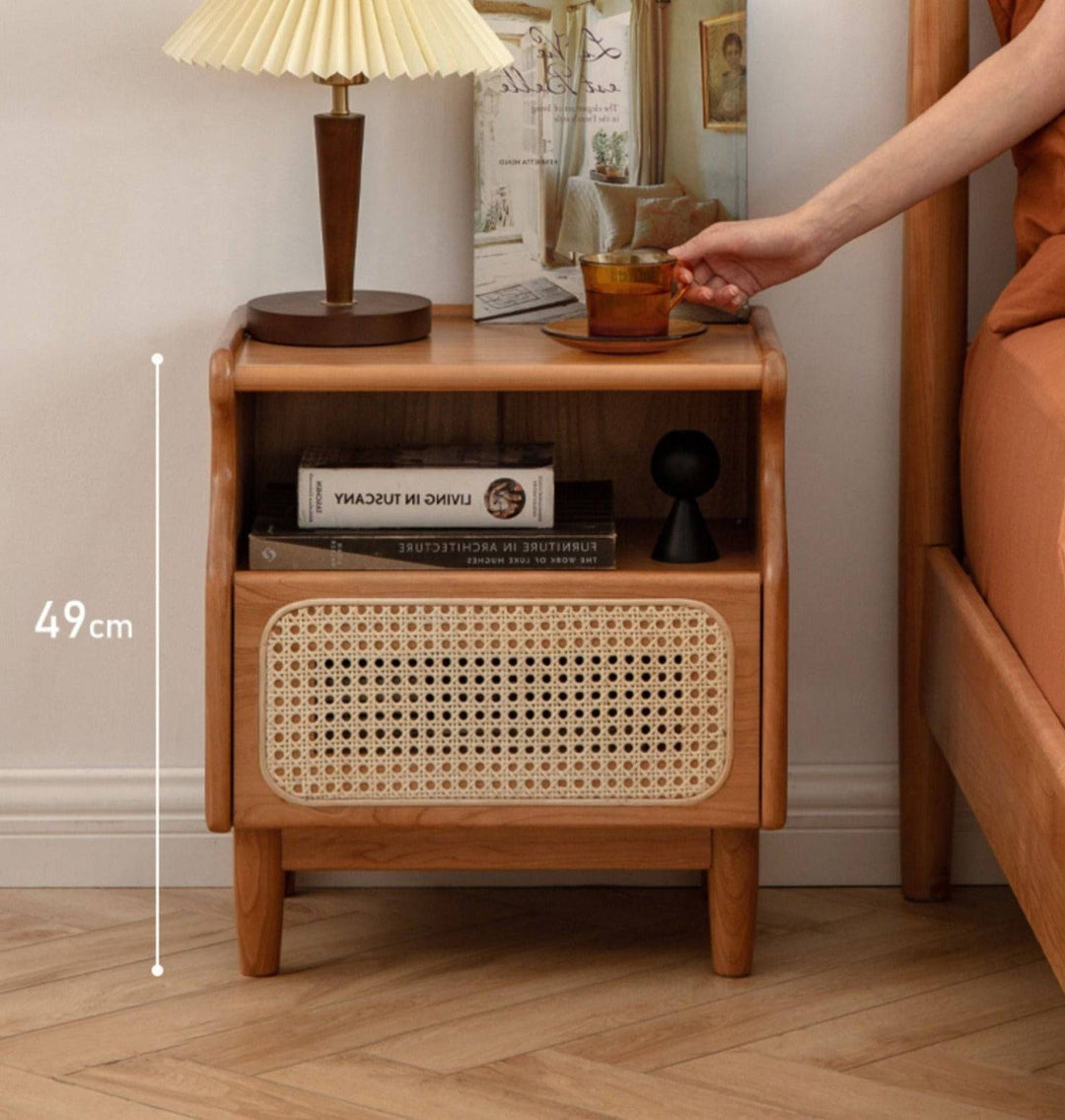 Cherry Rattan Nightstand