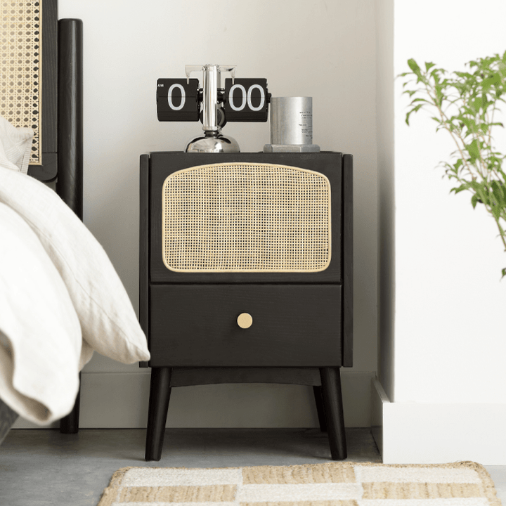 Smoky Dark Rattan Bedside Cabinet  