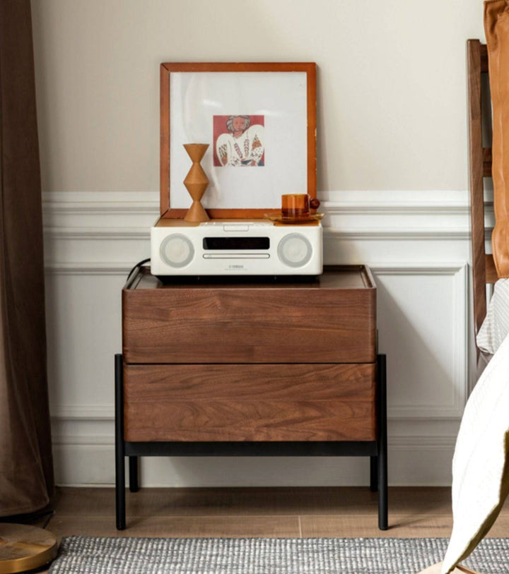 Walnut Two Drawers Nightstand