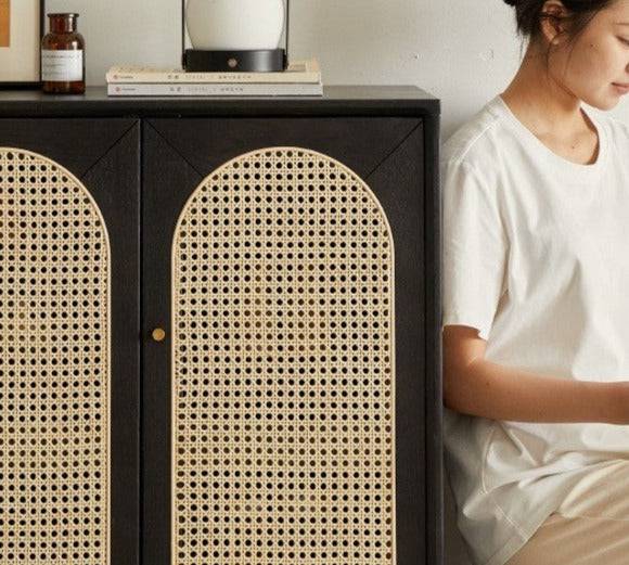 Smoky Dark Rattan Shoes Cabinet