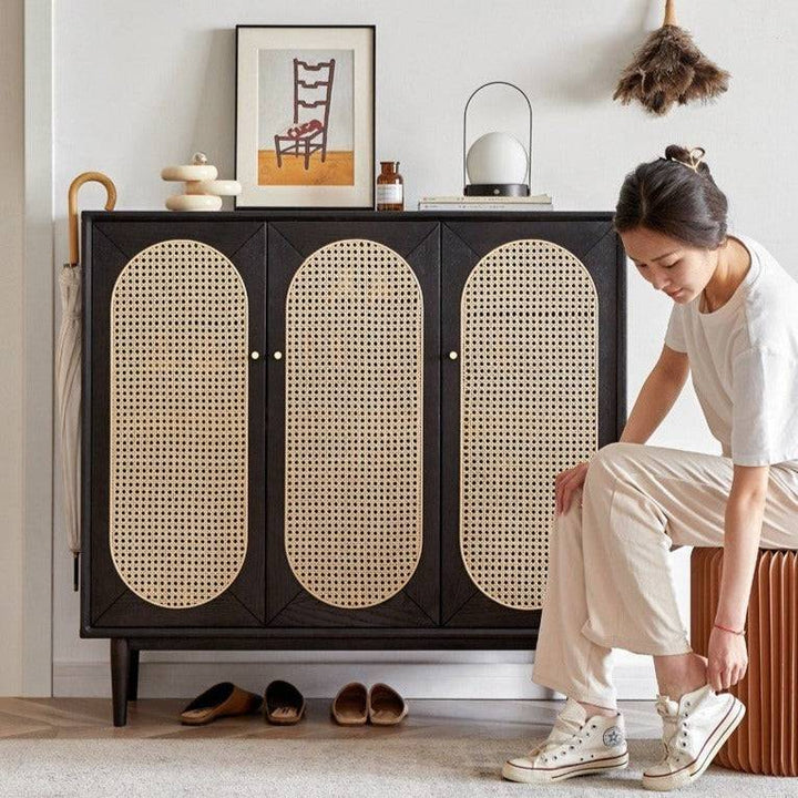 Smoky Dark Rattan Shoes Cabinet