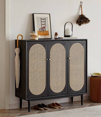 Smoky Dark Rattan Shoes Cabinet