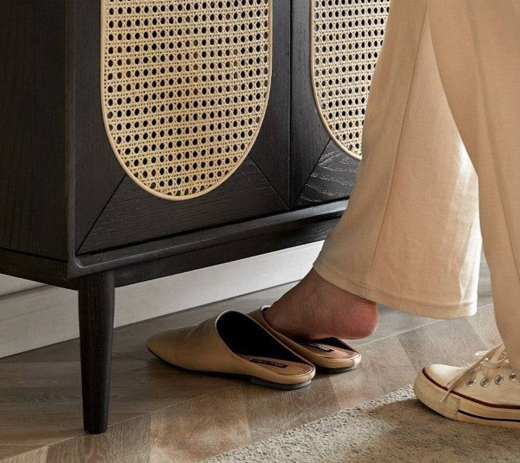 Smoky Dark Rattan Shoes Cabinet