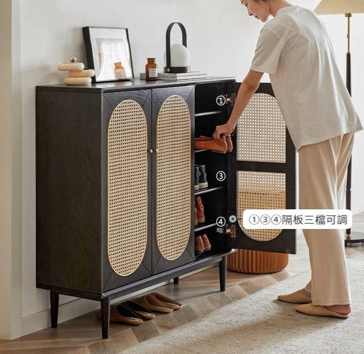 Smoky Dark Rattan Shoes Cabinet