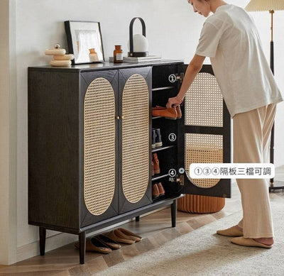 Smoky Dark Rattan Shoes Cabinet