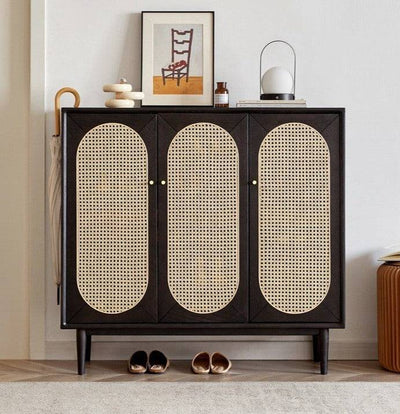 Smoky Dark Rattan Shoes Cabinet