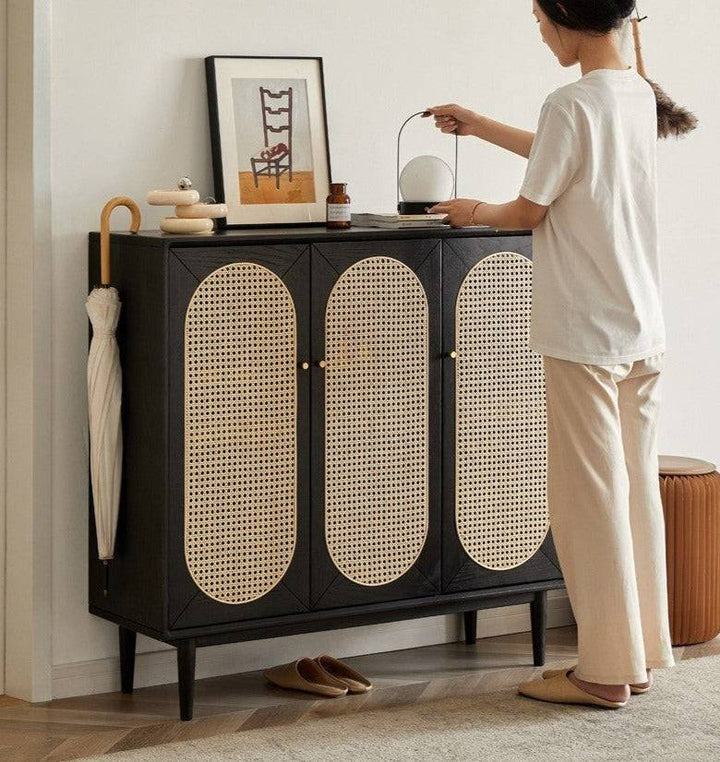 Smoky Dark Rattan Shoes Cabinet