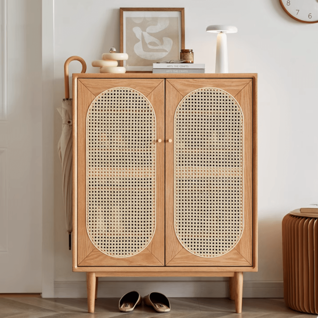 Smoky Dark Rattan Shoes Cabinet