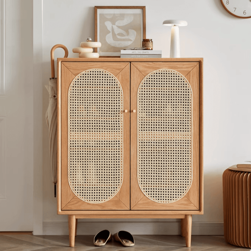 Smoky Dark Rattan Shoes Cabinet