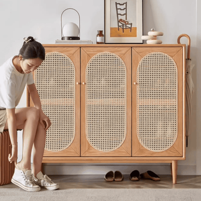 Smoky Dark Rattan Shoes Cabinet