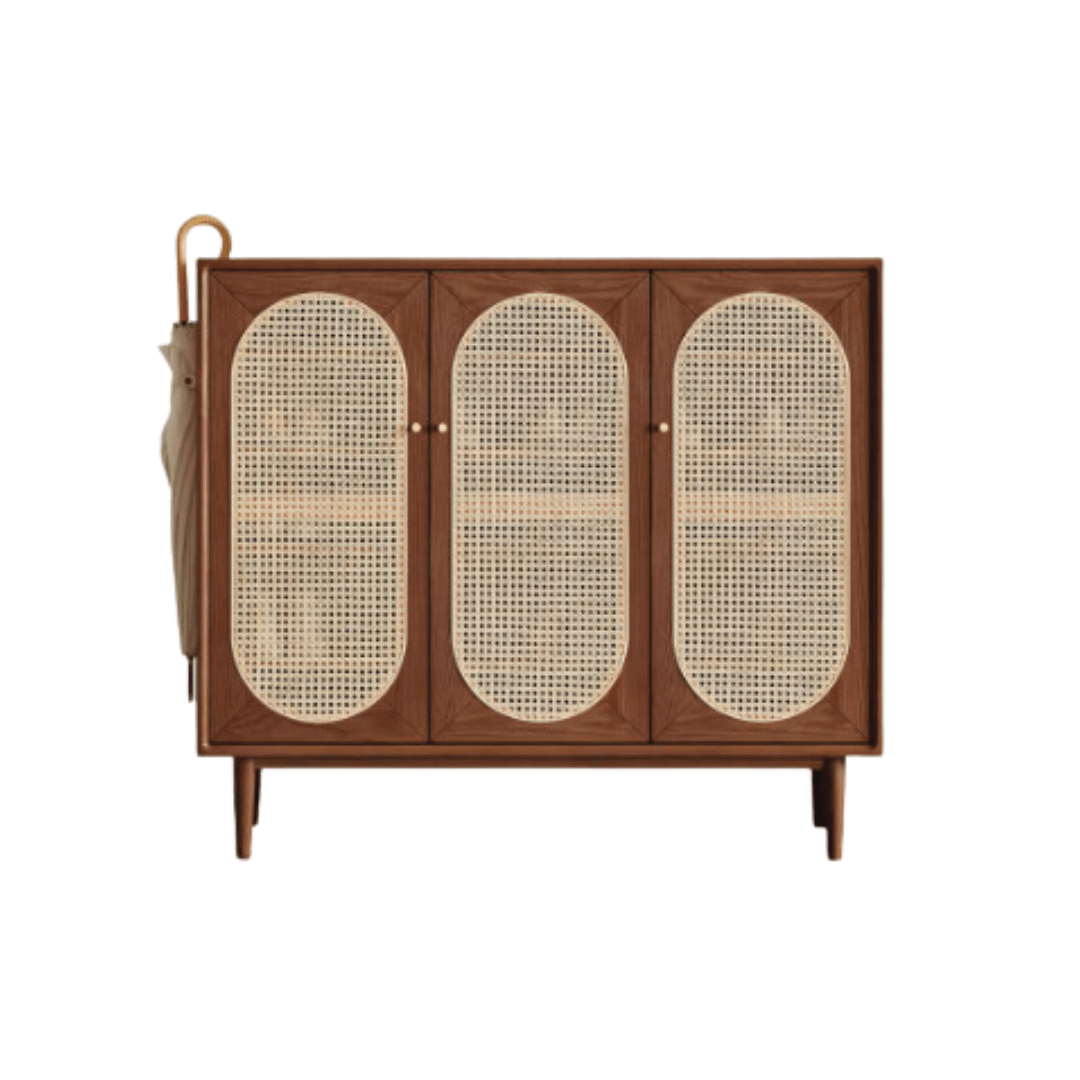 Smoky Dark Rattan Shoes Cabinet