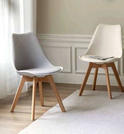 Eames cream style PU leather upholstered solid wood dining chair