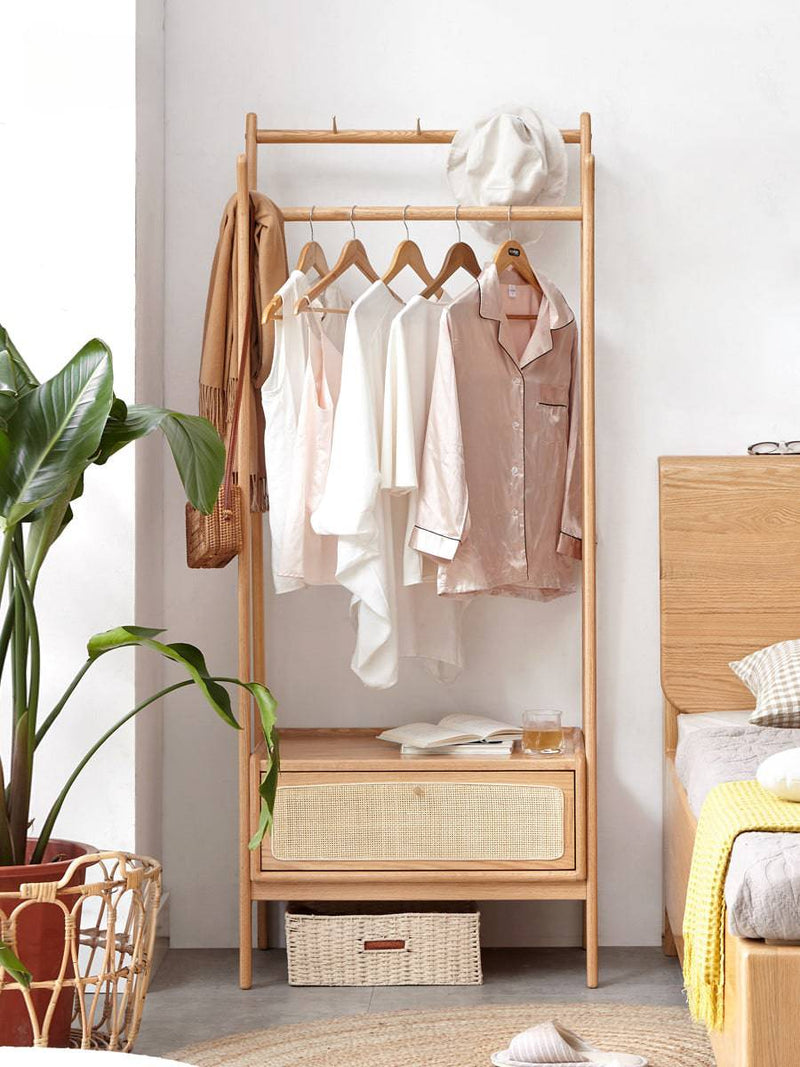 Rattan clothes rack with drawer