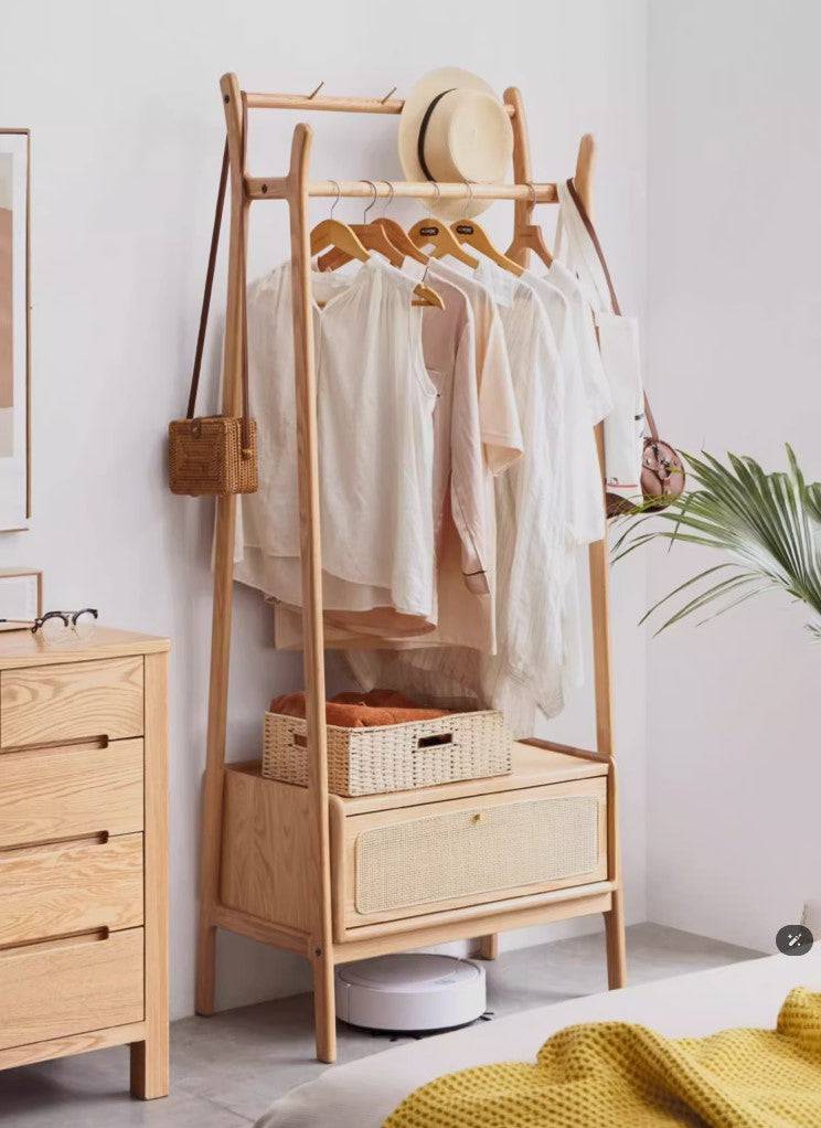 Rattan clothes rack with drawer