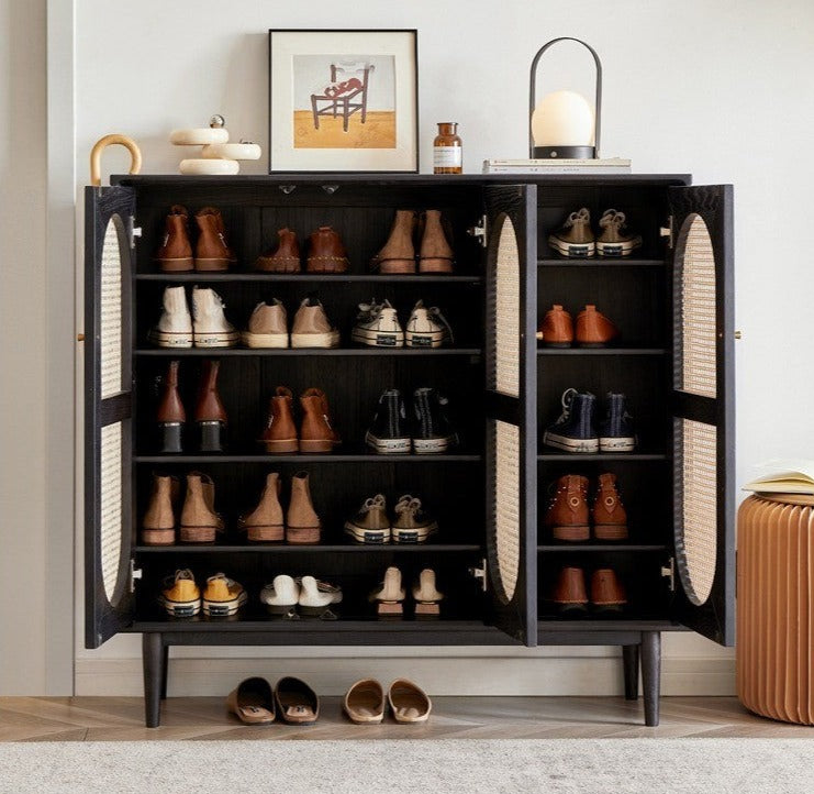 Smoky Dark Rattan Shoes Cabinet