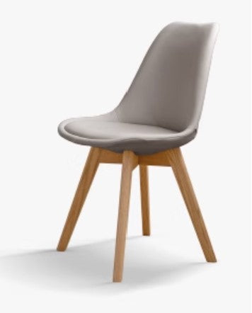 Eames 奶油風科技皮軟墊實木餐椅